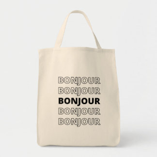 Minimalistische Holle Typografische Bonjour Tote Bag