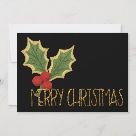Minimalistische Holly Berries borduurwerk Kerstmis Feestdagenkaart (Voorkant)