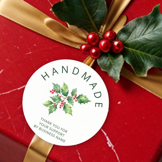 Minimalistische Holly Branches Handgemaakte Zaken Ronde Sticker
