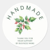 Minimalistische Holly Branches Handgemaakte Zaken Ronde Sticker (Voorkant)