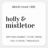 Minimalistische Holly & Mistletoe kaars | Christma Vierkante Sticker (Voorkant)