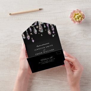 Minimalistische holografische glitterschijven - zw all in one uitnodiging