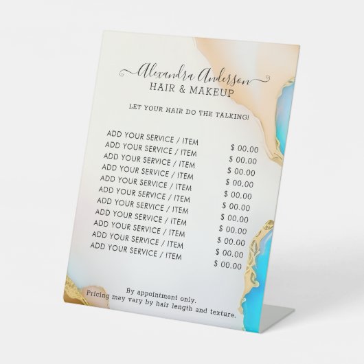 Minimalistische Holografische Opal Agaat Salon pri Reclamebord Met Voetstuk (Voorkant)