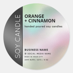 Minimalistische holografische typografie sojakaars ronde sticker