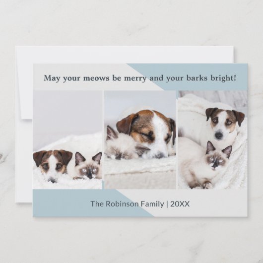 Minimalistische Hond Kat Fotocollage Moderne Kerst Feestdagenkaart (Voorkant)