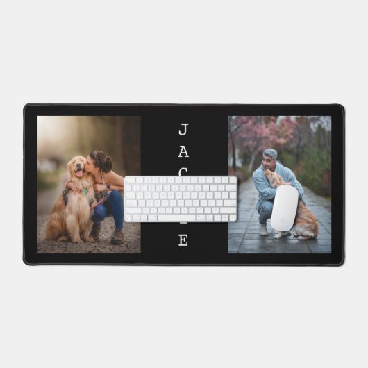 Minimalistische hond mama vader twee foto collage bureaumat (Keyboard & Muis)