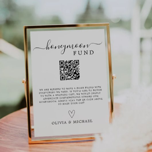 Minimalistische Honeymoon Fund QR Code Sign Kaart