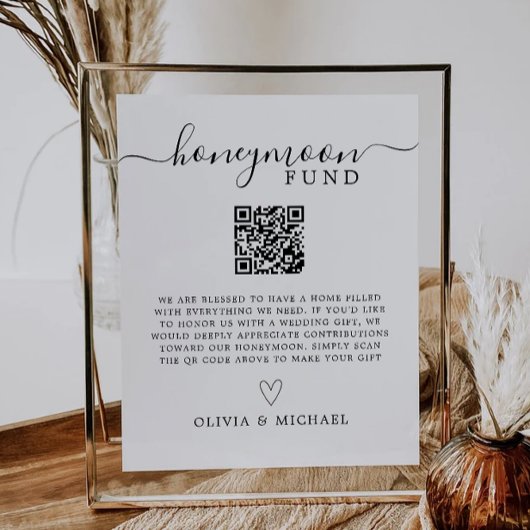 Minimalistische Honeymoon Fund QR Code Sign Reclamebord Met Voetstuk