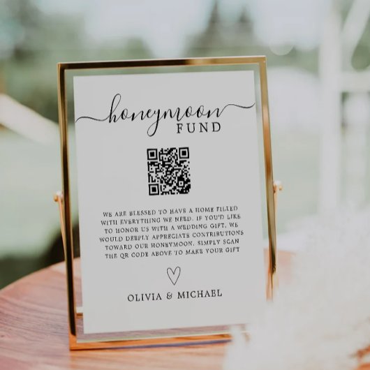 Minimalistische Honeymoon Fund QR Code Sign Reclamebord Met Voetstuk