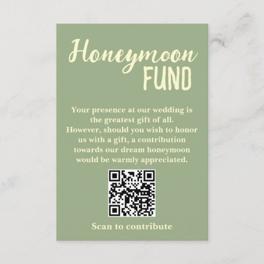 Minimalistische Honeymoon Fund QR Code Trouwen Informatiekaartje (Voorkant)