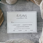 Minimalistische horizontale menukaart met keuze RS RSVP Kaartje<br><div class="desc">Deze minimalistische horizontale menukeus RSVP kaart is perfect voor een eenvoudige bruiloft. Het moderne romantische ontwerp kenmerkt klassieke zwarte en witte typografie in combinatie met een robuuste, maar elegante kalligrafie met een stijl met handschrift. in elke kleur. Houd het ontwerp eenvoudig en elegant, zoals het is, of personaliseer het door...</div>