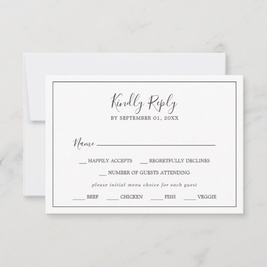 Minimalistische horizontale menukaart met keuze RS RSVP Kaartje (Voorkant)