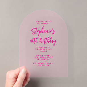 Minimalistische Hot Pink Borstelschrift 40e Verjaa Acryl Uitnodigingen