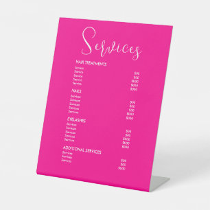 Minimalistische Hot Pink Salon prijslijst Service  Reclamebord Met Voetstuk