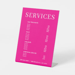 Minimalistische Hot Pink Salon prijslijst Service  Reclamebord Met Voetstuk