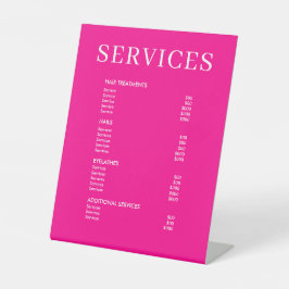 Minimalistische Hot Pink Salon prijslijst Service  Reclamebord Met Voetstuk