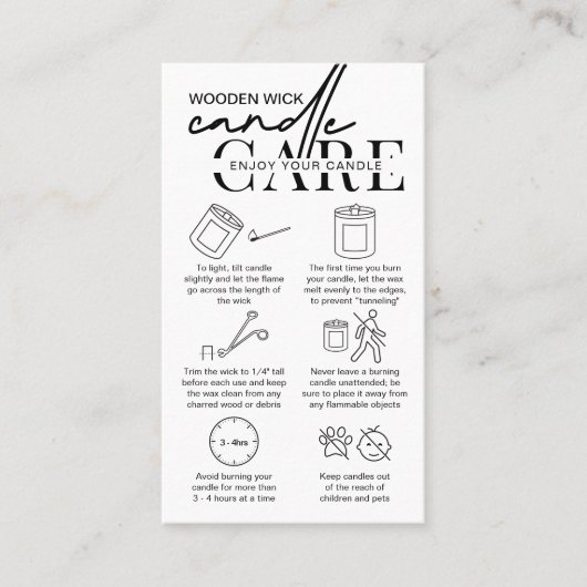 Minimalistische Houten Wick Candle Veiligheidsinst Visitekaartje (Voorkant)