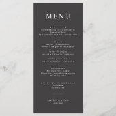 Minimalistische houtskool Eenvoudige bruiloft Menu (Voorkant)