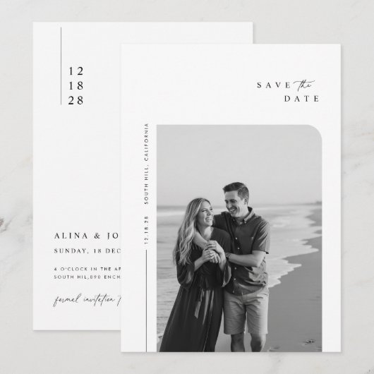 Minimalistische Huidige Trouwfoto Save The Date (Voorkant / Achterkant)