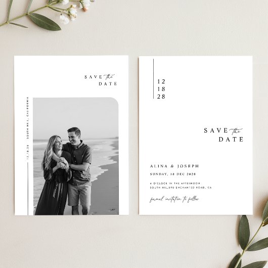 Minimalistische Huidige Trouwfoto Save The Date