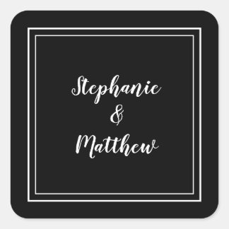Minimalistische Huwelijks Favor Modern Zwart & Wit Vierkante Sticker