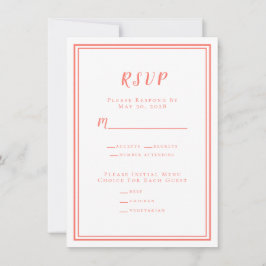Minimalistische Huwelijks RSVP Menu Koraal Wit