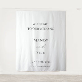 Minimalistische huwelijksbegroetingsbord achtergro wandkleed