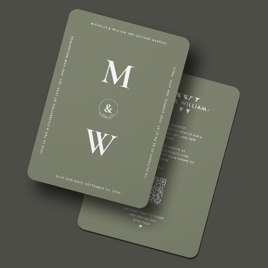 Minimalistische Huwelijksbudget Monogram Sage Mode Save The Date