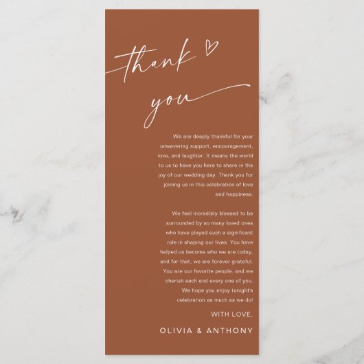 Minimalistische huwelijksceremonie Menu (Achterkant)