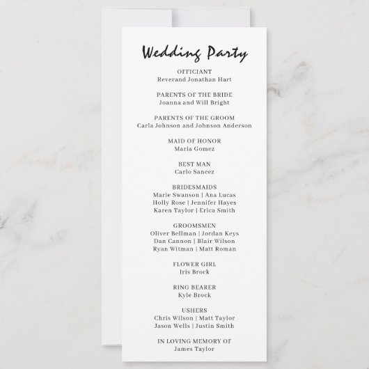 Minimalistische huwelijksceremonie programma bewer (Achterkant)