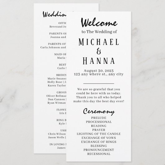 Minimalistische huwelijksceremonie programma bewer (Voorkant / Achterkant)