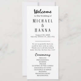 Minimalistische huwelijksceremonie programma bewer