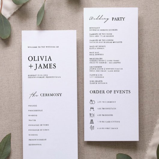 Minimalistische huwelijksceremonie programma Sjabl