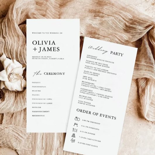 Minimalistische huwelijksceremonie programma Sjabl