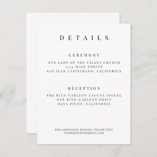 Minimalistische Huwelijksdetailkaart – Op Maat 4x6 Informatiekaartje (Voorkant / Achterkant)