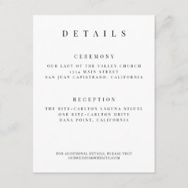 Minimalistische Huwelijksdetailkaart – Op Maat 4x6 Informatiekaartje