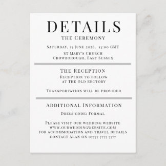 Minimalistische Huwelijksdetails Kaart | Elegante 