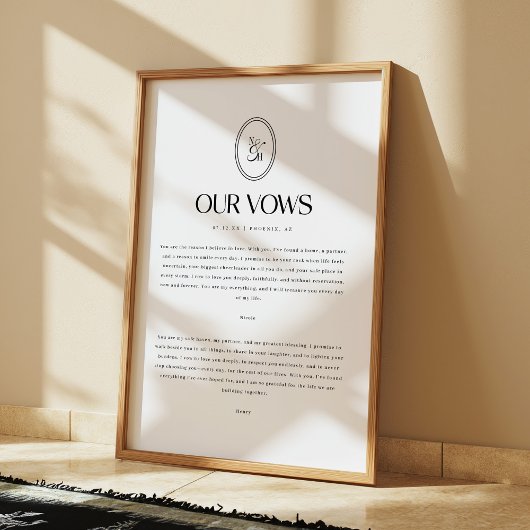 Minimalistische Huwelijksgeloften Aangepaste Monog Poster