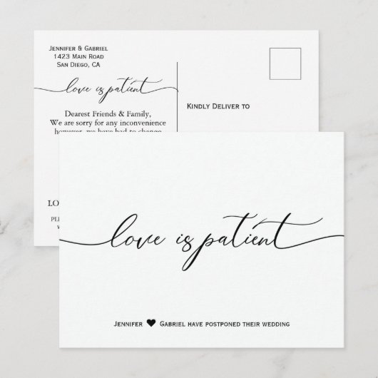 Minimalistische huwelijksliefde wordt geduldig uit aankondigingskaart (Voorkant / Achterkant)