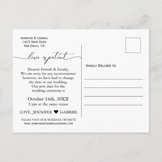 Minimalistische huwelijksliefde wordt geduldig uit aankondigingskaart (Achterkant)