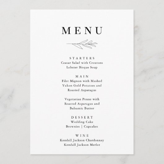 Minimalistische huwelijksmenu's van PAPER & LACE Menu (Voorkant)