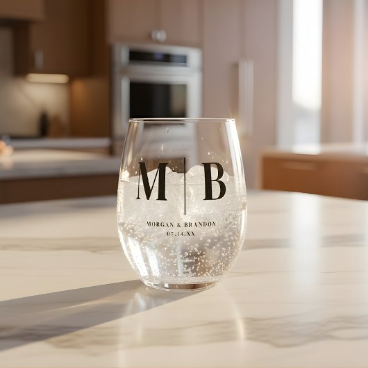 Minimalistische huwelijkspaar namen Monogram Wijnglas Zonder Voet