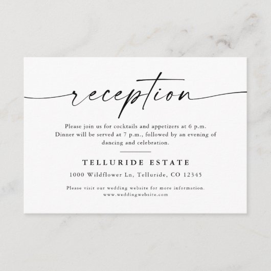 Minimalistische Huwelijksreceptie Behuizing Auto Informatiekaartje (Voorkant)