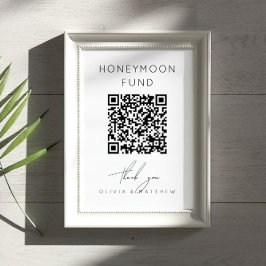 Minimalistische huwelijksreis fond + QR Code | Huw Poster