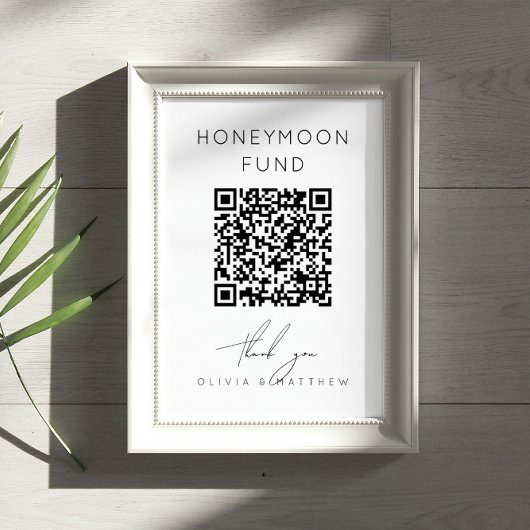 Minimalistische huwelijksreis fond + QR Code | Huw Poster