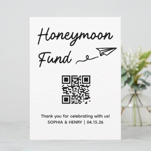 Minimalistische huwelijksreis Fonds QR Code Trouwt (Staand voorkant)