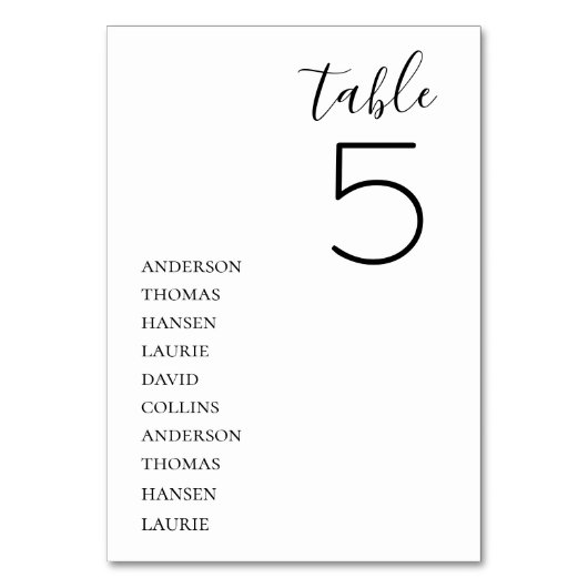 Minimalistische huwelijkstafel kaart (Achterkant)