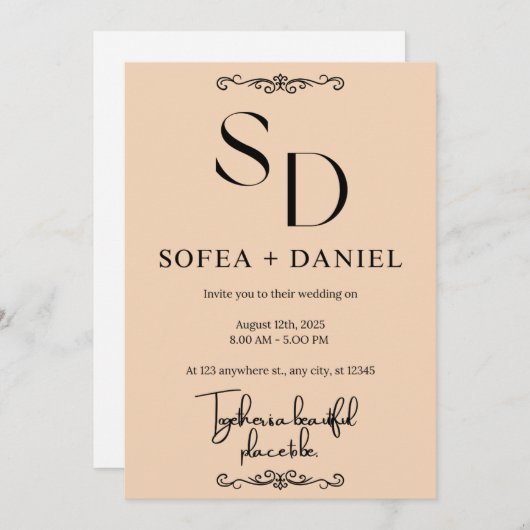 Minimalistische huwelijksuitnodiging | Bewerkbaar Kaart (Voorkant / Achterkant)