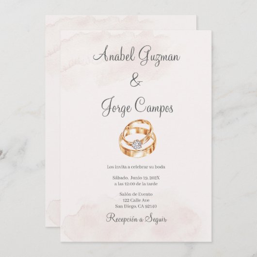 Minimalistische huwelijksuitnodiging in het Spaans Kaart (Voorkant / Achterkant)