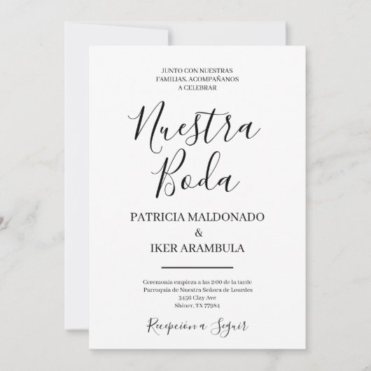 Minimalistische huwelijksuitnodiging in het Spaans Kaart (Voorkant)